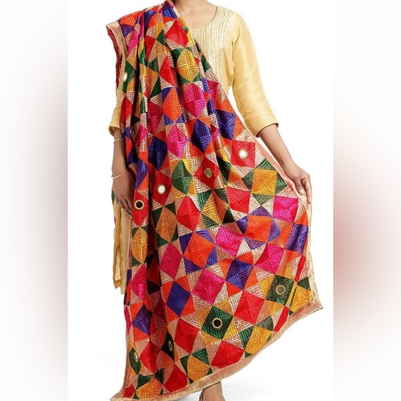 Accessories - Phulkari Chiffon Embroidered Women Dupatta